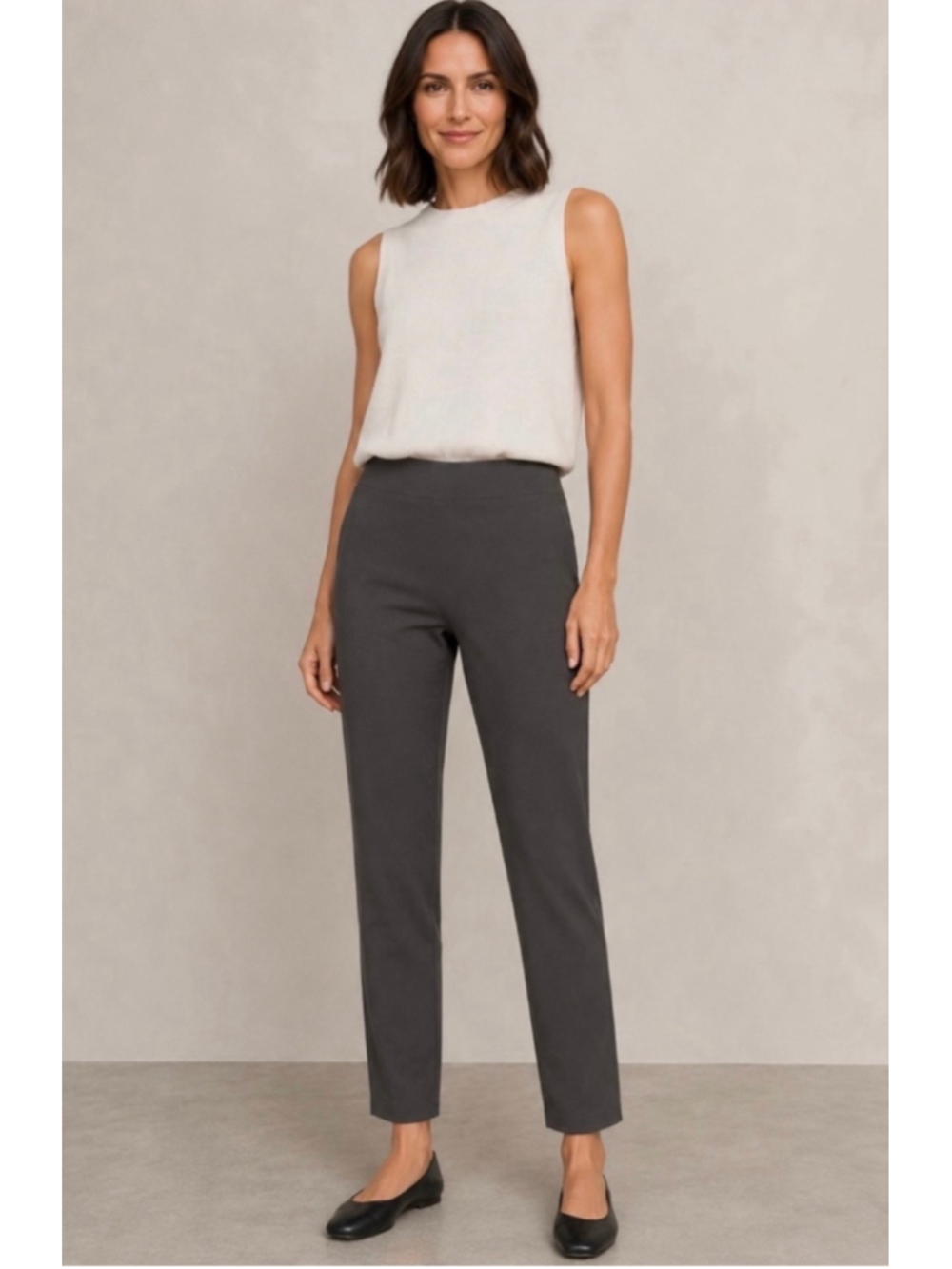 Eileen Fisher Stretch Crepe Gray Pull On Pants Women's Size Medium Minimalist